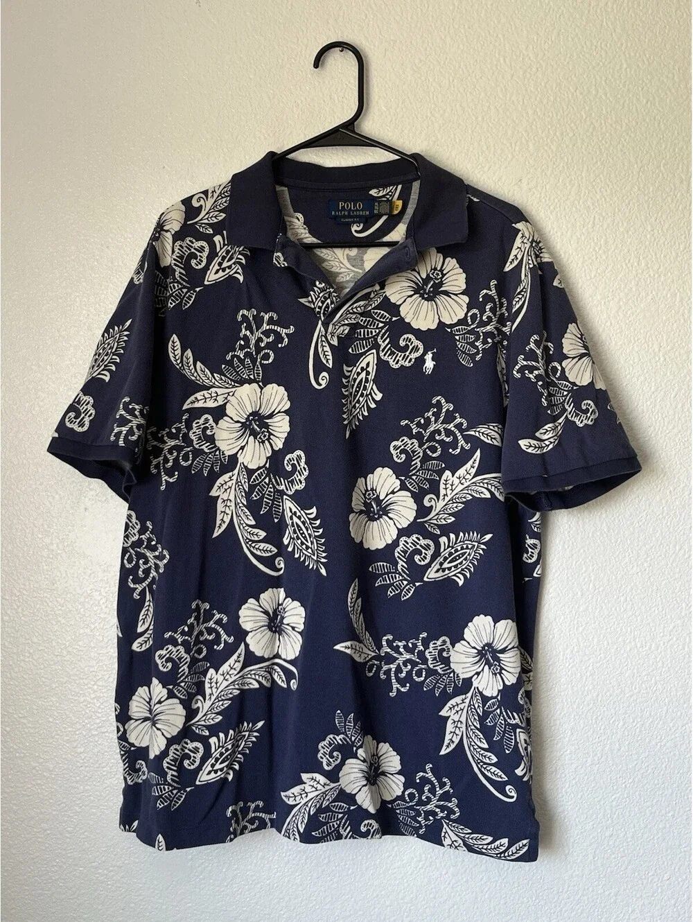 Polo Ralph Lauren Navy/White Hibiscus Floral Polo Shirt Men’s Size XL